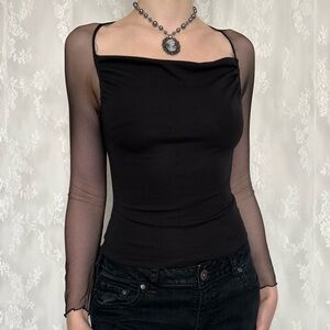 Vamp Punk Black Blouse With Fishnet Sleeves